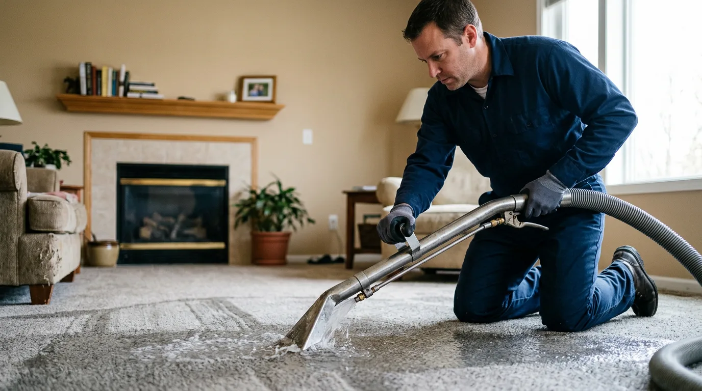 Water damage restoration technician working near Rosie, AR
